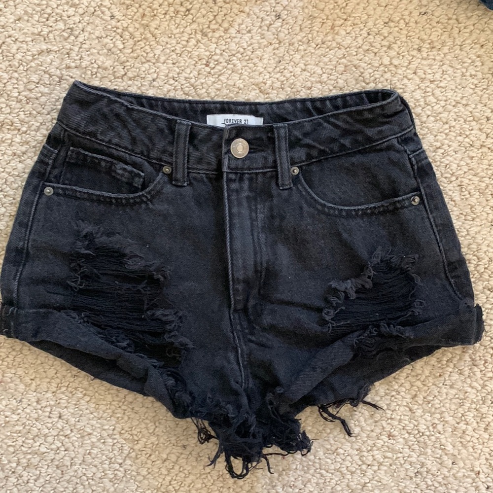 Forever 21 High Waist Black Ripped Shorts